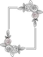 Floral patterned frame with floral elements, twigs and leaves. Hand drawn illustration in line art style for wedding invitations, cards and more. vector