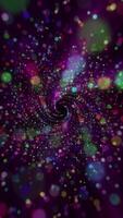 Magical particle background with a spiral of glowing colorful particles or orbs flowing towards the camera. This vertical festive celebration party background is full HD and looping. video