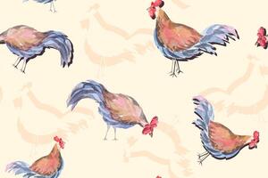Seamless pattern fighting painted with watercolor.Facing encounter rooster for designing fabric patterns and wallpapers.Chicken big .Abstract background vector