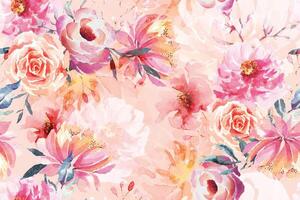 Seamless pattern of rose and blooming flowers painted in watercolor on abstract background.For fabric luxurious and wallpaper, vintage style.Hand drawn botanical floral colorful pattern. vector