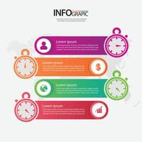 Timeline infographics design template with colorful clock vector