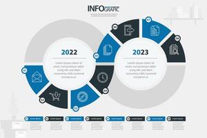 Infographic comparing key data points and trends from 2022 to 2023 in business metrics vector