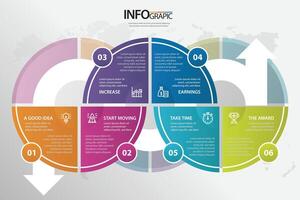 Infographic illustrating a six-step process for business growth and development featuring clear visual elements vector