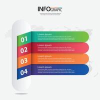 Colorful infographic design with numbered sections and world map background. Can be used for workflow layout, diagram, business step options, banner, web design vector