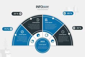 Infographic displaying statistics and data trends for the year 2023 with a focus on percentages and visual summaries vector