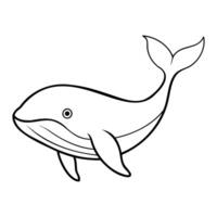 Simple black-and-white whale line art with clean and simple outline vector
