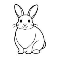 Black and white line art of a cute bunny rabbit sitting upright, designed in a simple and minimalist outline drawing vector