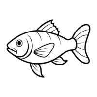 Black and white line art of a fish with bold outlines, showcasing a simple design. vector