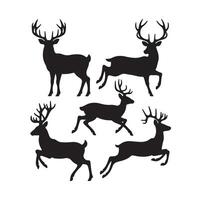 Set of wild deer silhouettes in flat style isolated on white background. illustration vector