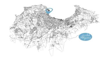 Algiers Algeria,detail Streets Roads Map with location pin, illustration element image vector