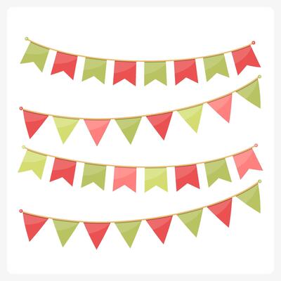 Colorful bunting for decoration of invitations, greeting cards etc, bunting flags, Christmas colors