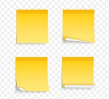 Set of four different yellow sticy notes with shadows vector