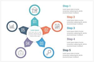 Circle infographics template with five elements, can be used as process diagram, steps, options, vector