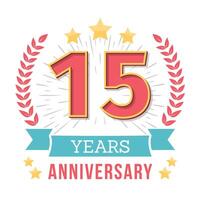15 Years anniversary emblem with ribbon, laurel wreath and stars vector