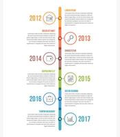 Vertical timeline infographics template with colorful circles, workflow or process diagram vector
