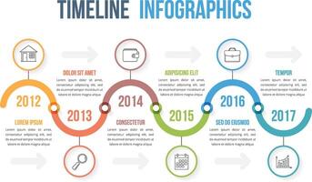Timeline infographics template with colorful circles, workflow or process diagram vector