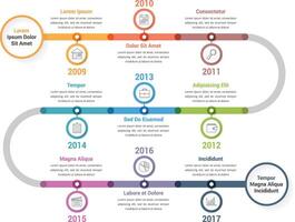 Timeline infographics template with colorful circles, workflow or process diagram vector