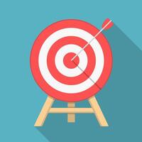 Red target with arrow, flat style, long shadow vector
