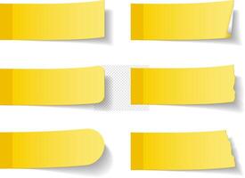 Set of six different yellow sticy notes with shadows vector