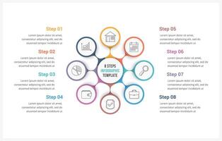 Circle infographics template with eight elements, can be used as process diagram, steps, options vector