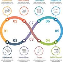 Process diagram with eight steps, infinity shape, workflow, steps, options vector
