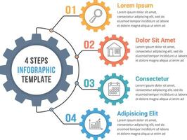 Infographic template with gear with four elements, steps or options vector
