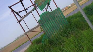 Old and destroyed bus stop on a street video