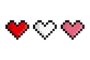 Set of hearts in pixel style on a white background. vector