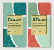 Organic dark and milk chocolate bar design. Abstract cocoa product packaging mockup, geometric pattern vector