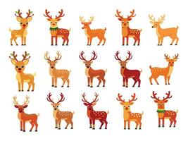 deers icon set with antlers for chritsmas flat design elements vector