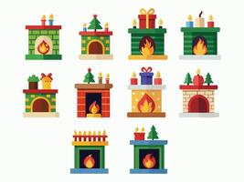 christmas fireplace icon set for flat design elements vector