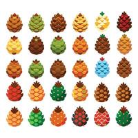 chritsmas pinecone icon set for flat design elements with different colors vector