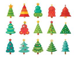 christmas trees icon set for flat design elements with different colors vector