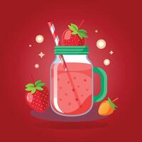 Fresh juice Strawberry juice in a glass jar with Strawberry illustration for design vector