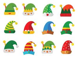 christmas elf hat icon set for flat design elements with different colors vector