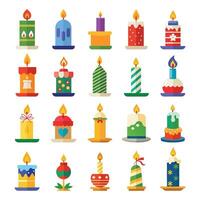 chritsmas candle icon set for flat design elements with different colors vector
