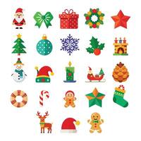 Flat design of chritsmas elements icon including santa, snowflake, gift box, deers, trees vector