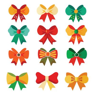 christmas bows icon set for flat design elements with different colors