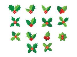 christmas holly leaves icon set for flat design elements vector
