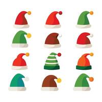 christmas hats icon set for flat design elements with different colors vector