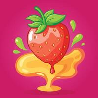 juice red Strawberry with juice splash flat illustration for design vector