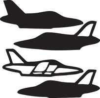 Set of 4 military jet fighter silhouettes black vector
