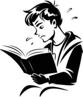 A hand drawn style illustration of boy reading a book vector