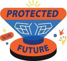 A flat sticker of a simulation device with protected future typography vector