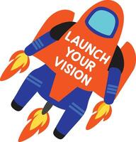 A flat sticker of rocket launch vector