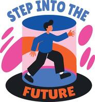 A flat sticker of a person in the future portal vector