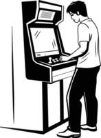 Hand drawn style illustration showing a person playing an arcade game vector