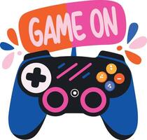 A flat sticker of a controller with game on typography vector