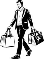 Solid illustration depicting a buyer walking with tote bags vector