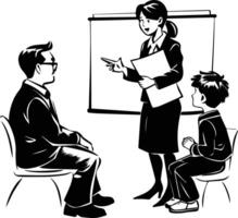 A hand drawn style illustration of teacher meeting with parent vector